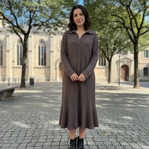 Chic Long Sleeve Brown Dress